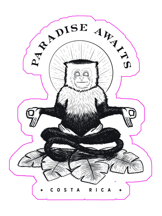 Etiqueta engomada troquelada de mono meditando - Slothtoescr